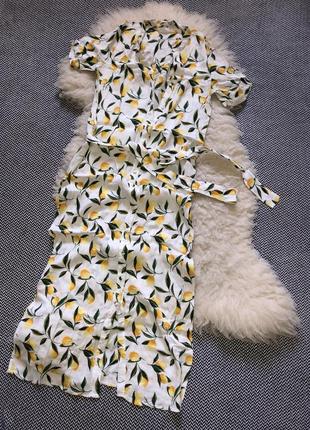 Натуральное платье миди длинное в лимоны длинное пояс вискоза1 фото