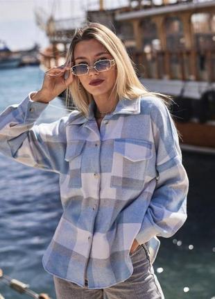 Стильная трендовая кашемировая рубашка в клеточку свободная оверсайз розовая голубая сиреневая черная белая зеленая бежевая малиновая