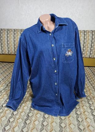 Джинсовая рубашка с вышивкой плотная унисекс.