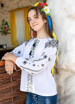 Вишиванка для дівчаток-підлітків, біла 122-140 см