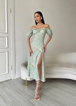 Невероятное роскошное платье миди с корсетным лифом с пышной юбкой расклешенное с разрезом оливковое желтое бежевое голубое вечернее свадебное