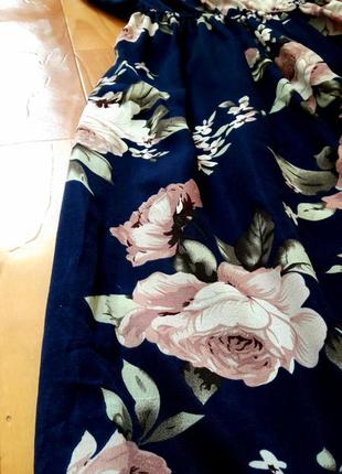 Красива темно- синя сукня в квіти на шнурівці9 фото