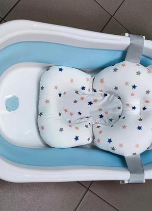 Ванна детская складная с датчиком температуры +подушкой голубая/белая.ванна для новорожденного+подушка.4 фото