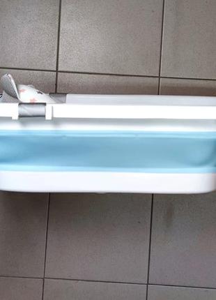 Ванна детская складная с датчиком температуры +подушкой голубая/белая.ванна для новорожденного+подушка.3 фото