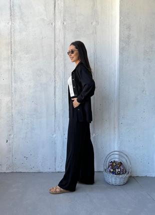 Черный летний костюм женский комплект (брюки+рубашка + майка) креп жатка6 фото