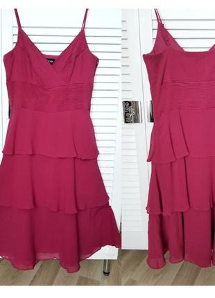 Шелковое миди платье ярусное на бретельках шелковое платье фуксия розовое платье летнее из натурального шелка сарафан ярусный2 фото