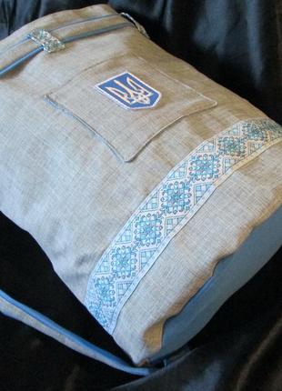 Рюкзак дизайнерский патриотический вышиванка тризуб україна герб лён р-35 фото