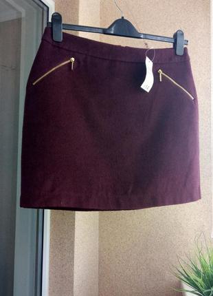 Утепленная юбка мини цвета марсала с содержанием шерсти3 фото