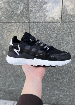 Adidas nite jogger чоловічі брендові чорні кросівки з сіткою демісезон весна літо осінь мужские черные кроссовки с сеткой