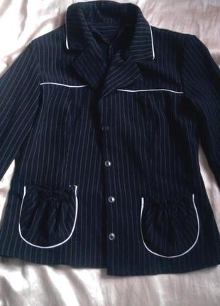 Пиджак жакет черный в полоску шкоольный офицеальный