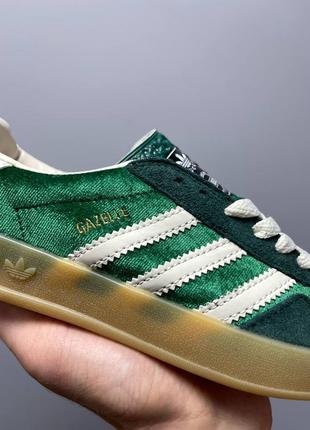 Adidas gazelle x gucci жіночі трендові зелені кросівочки кеди адідас гучі весна літо женские зелёные кроссовки кеды бренд демисезон велюр5 фото