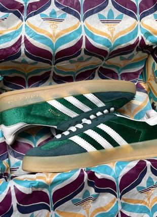 Adidas gazelle x gucci жіночі трендові зелені кросівочки кеди адідас гучі весна літо женские зелёные кроссовки кеды бренд демисезон велюр1 фото