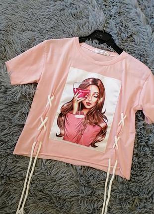 Топ топік укорочена футболка різні принти кольору шнурівка