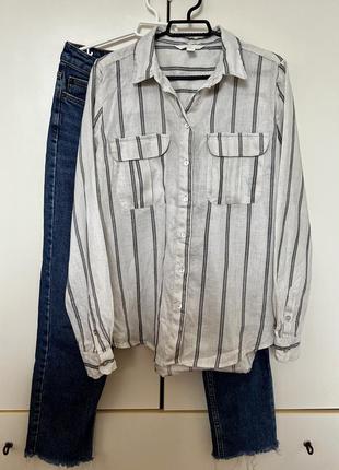 Лляна сорочка у смужку від Шикарний h&m/ рубашка льон