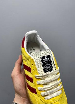 Adidas gazelle x gucci жіночі трендові жовті кросівочки кеди адідас гучі женские жёлтые кроссовки бренд демисезон велюр весна літо5 фото