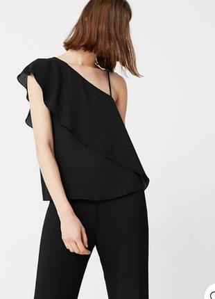 Черная шифоновая майка на одно плечо