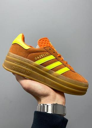 Adidas gazelle bold жіночі трендові масивні кеди висока платформа весна літо женские массивные кеды высокая подошва демисезон оранжевые помаранчеві