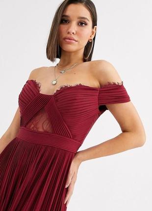 Плиссированное платье макси с кружевной вставкой asos design premium usk10(1)2 фото