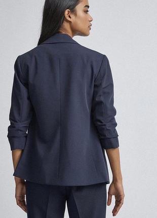 🔷темно синий пиджак со складками на рукавах/строго синий пиджак без пуговиц/свободный деловой жакет🔷3 фото