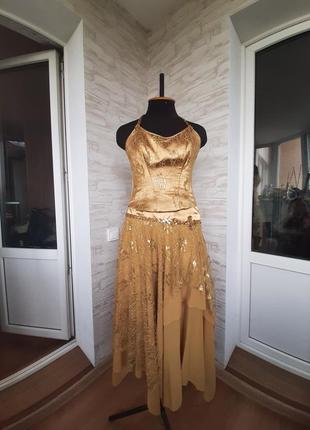 Платье, костюм золотой с юбкой, 46 размер, м
