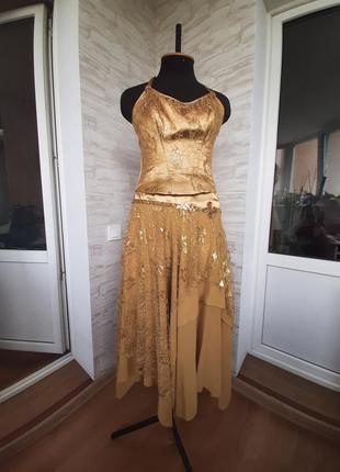 Сукня, костюм золотий зі спідницею, 46 розмір, м6 фото
