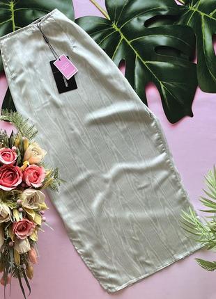 🍈нежно зеленая сатиновая юбка миди/нежно оливковое юбка миди с разрезом сатин🍈5 фото