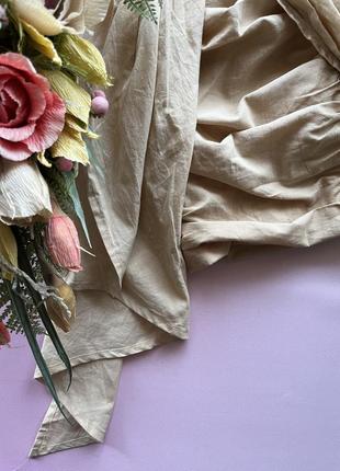 🥟бежевая мини юбка с драпировкой/бежевая короткая юбка под лен с хомутом🥟6 фото