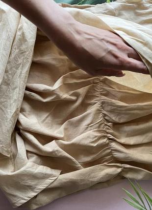 🥟бежевая мини юбка с драпировкой/бежевая короткая юбка под лен с хомутом🥟5 фото