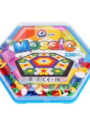Мозаика 220шт. технок цветной мир в пластиковом корпусе, в коробке, фишки-гвоздики развивающая игрушка логика конструктор