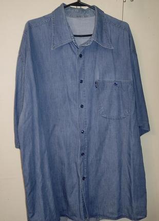 Летняя джинсовая мужская рубашка большого размера5 фото