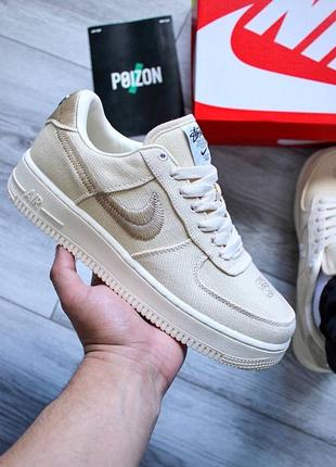 Мужские кроссовки nike air force 1 low stussy fossil, стильная мужская обувь,форсы