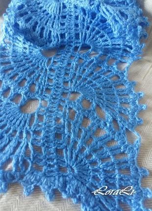 Ажурный теплый синий вязаный шарф крупной вязки для осени3 фото