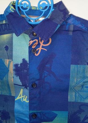 Нарядна фірмова літня сорочка з коротким рукавом m&co синя для хлопчика 5-6 років зріст 1162 фото