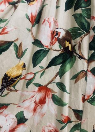 Восхитительное коттоновое платье сарафан с принтом цветов и птиц6 фото