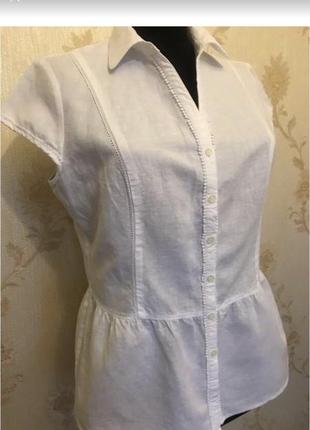 Блуза сорочка біла з льону1 фото