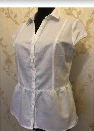 Блуза сорочка біла з льону3 фото