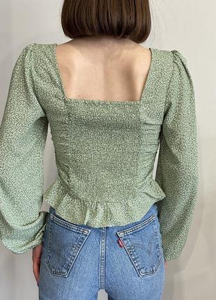 H&amp;m натуральный вискозный блуза топ в цветочный принт с вырезом5 фото