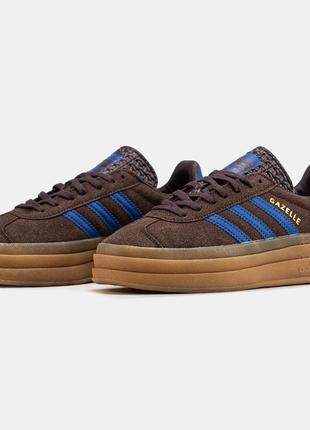 Adidas gazelle bold жіночі масивні блакитні коричневі кеди висока платформа весна літо женские массивные синие коричневые кеды высокая подошва деми