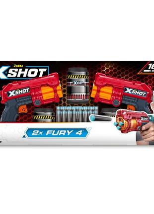 X-shot red скорострельный бластер excel fury 4 2 pk (3 банки, 16 патронов)