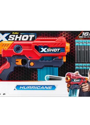 X-shot red скорострельный бластер excel hurricane (16 патронов)