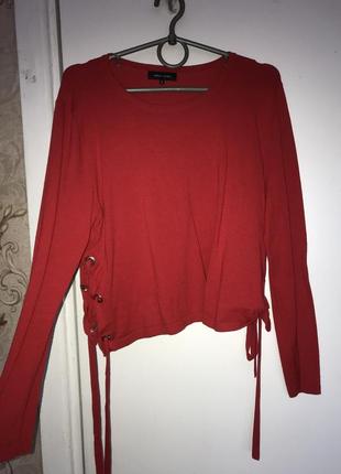 Кофта кофточка блуза блузка футболка рубашка красная завязка1 фото