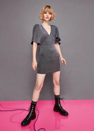 Мини-платье из металлизированной нити оригинал bershka metallic thread mini dress