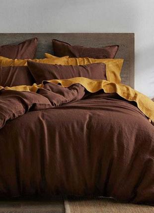 Постельное белье дуэт коричневый/охра ранфорс meriset