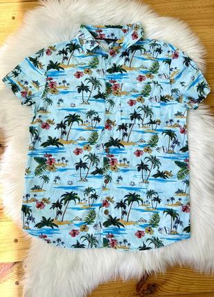 Легка сорочка шведка рубашка від primark крутого дизайну з пальмами та морем