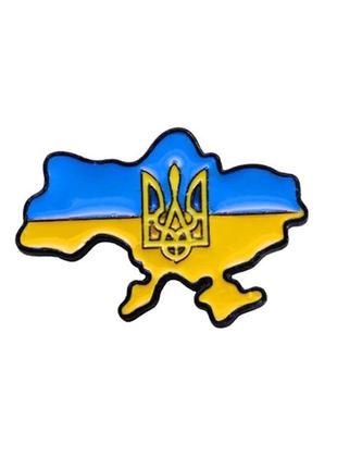 Патриотический эмалированный значек (пин, брошь) на рюкзак, сумку кепку: карта флаг украины с гербом