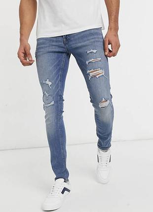 Мужские джинсы синие jack & jones slim fit штаны рваные стильные брюки3 фото