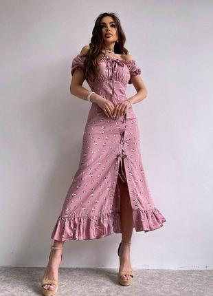 Цветочное платье с воланами и шнуровкой на ножке ткань: штапель5 фото