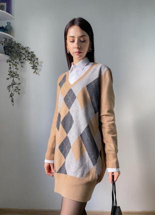 Платье бежевое натуральное шерстяное люкс бренд джемпер кофта свитер длинный туника вязаное3 фото