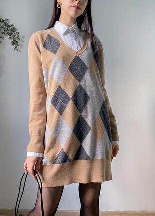 Платье бежевое натуральное шерстяное люкс бренд джемпер кофта свитер длинный туника вязаное7 фото