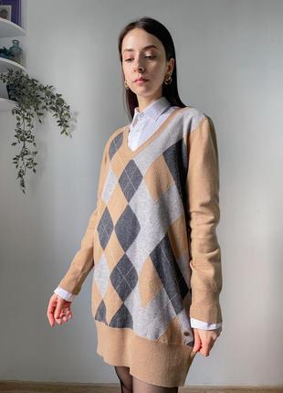Платье бежевое натуральное шерстяное люкс бренд джемпер кофта свитер длинный туника вязаное5 фото
